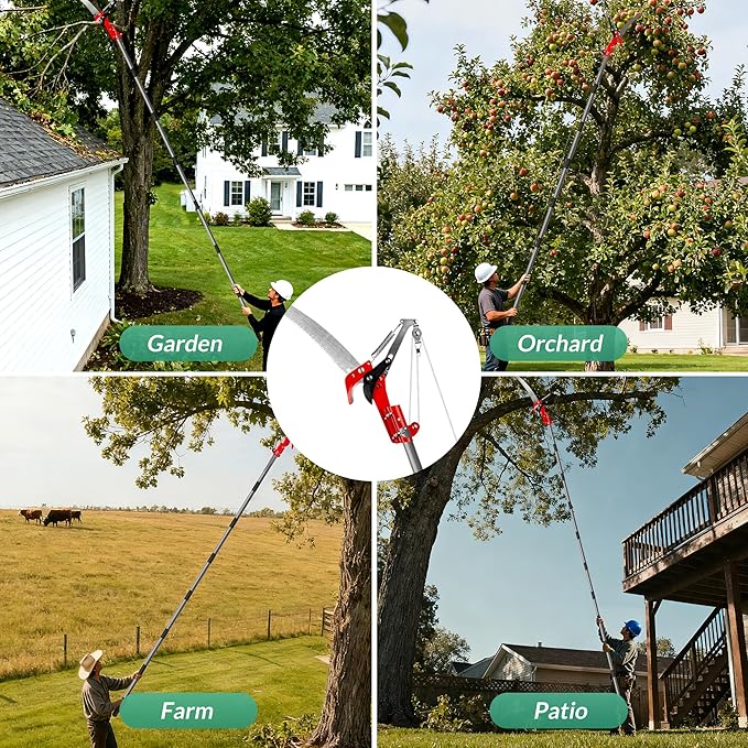 Suchtale 10FT Pole Saw for Tree Trimming, Manual Tree Pruner with Steel Saw Blade & Scissors, Long Handle Branch Cutter Pole, Extendable Limb Trimmer for High Branches, Yard Garden Pruning Tool