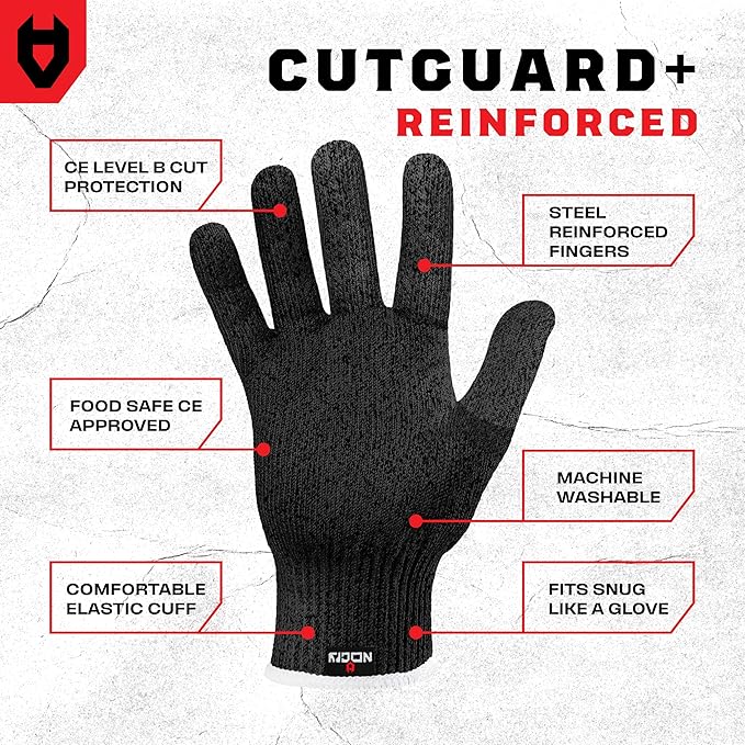 NoCry Cut Resistant Work Gloves for Women and Men, with Reinforced Fingers; Comfortable, 100% Food Grade Kitchen Cooking Hand Protection; Ambidextrous Safety Gear for Cutting; Level 5 Protection