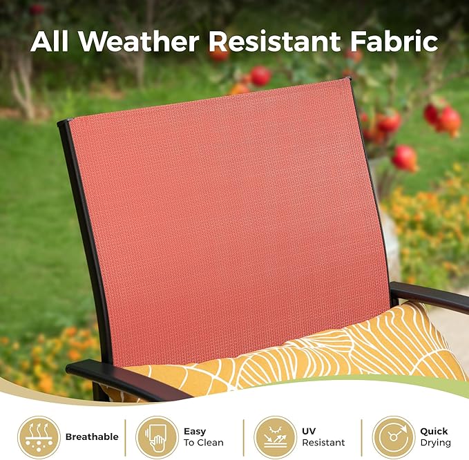 6 Pieces Outdoor Textilene Dining Chairs,Patio Dining Chairs Set, Fixed Patio Chairs with Armrest, Red