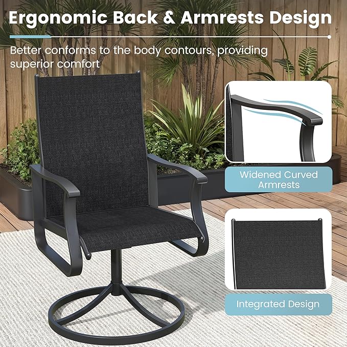 Patio Swivel Chairs Set of 6, Outdoor Dining Chairs with High Back, 360° Swivel Rocker Chair in All-Weather Textilene & Metal Frame for Garden, Porch, Backyard, Balcony(Black)