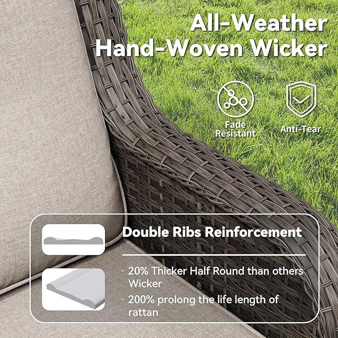 9 Piece Outdoor Wicker Patio Furniture Set, Patio Chairs Set with Thickened Olefin Cushions, High Back and Deep Seating, Hand-Woven PE Rattan, Ottoman for Porch, Deck