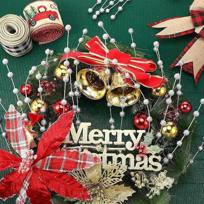 Syhood 200 Pcs Glitter Berry Stems, 13.8 Inches Christmas Berry Picks Holly Branches for Christmas Tree Decorations, Holiday Ornaments Home Decor and DIY Crafts(Silver)