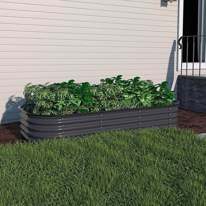 BlueWish 6x3x1FT Metal Raised Garden Bed, 11.2” H Raised Garden Bed with Bottomless Design, Rubber Edges, Many-in-1 Modular Planter Box for Backyard, Garden, Patio, Gray