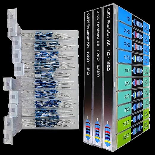 EEEEE 1/2W 30 Values 600pcs Individual Compartment 1 Ohm-1M Ohm with 1% Metal Film Resistor Assortment Kit and Electrical Industrial Assorted Set K Ohm Pack for Led Lights