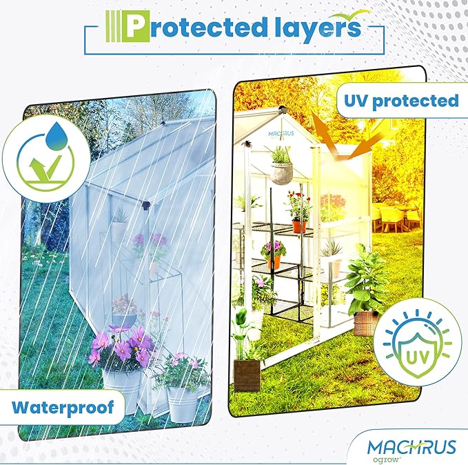 Machrus OGrow Small Greenhouses for Outdoors-Portable Walk in Large Greenhouse Kit for Plants - 4X6 Green Houses for Outside-Polycarbonate Greenhouse Panels with Vent Window, Heavy Duty Aluminum Frame