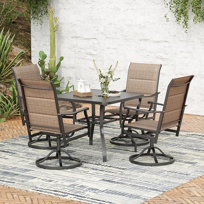 Soohow Patio Dining Chairs Set of 2, Swivel Outdoor Patio Chair with Paded Textilene Fabric, All Weather Outdoor Seats Ergonomic Comfort, Perfect Seats for Backyard, Balcony, and Garden