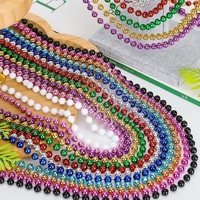Bead Necklace, 120PCS Mardi Gras Beads, 33" Colorful Mardi Gras Beads Necklaces, Women Men Party Costume Accessories Parade Throws Bulk Party Favors for Christmas Pirate Carnival