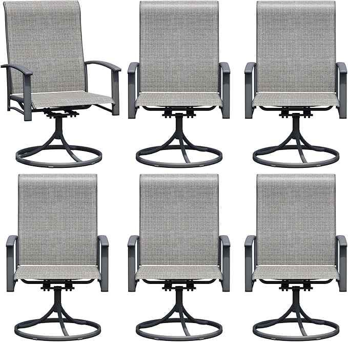 Patio Swivel Chairs Set of 6, All-Weather Metal Outdoor Dining Set with Breathable Mesh Seat, Lightweight Gray Swivel Bistro Chairs for Garden, Deck, Porch - Cool & Comfortable Relaxation