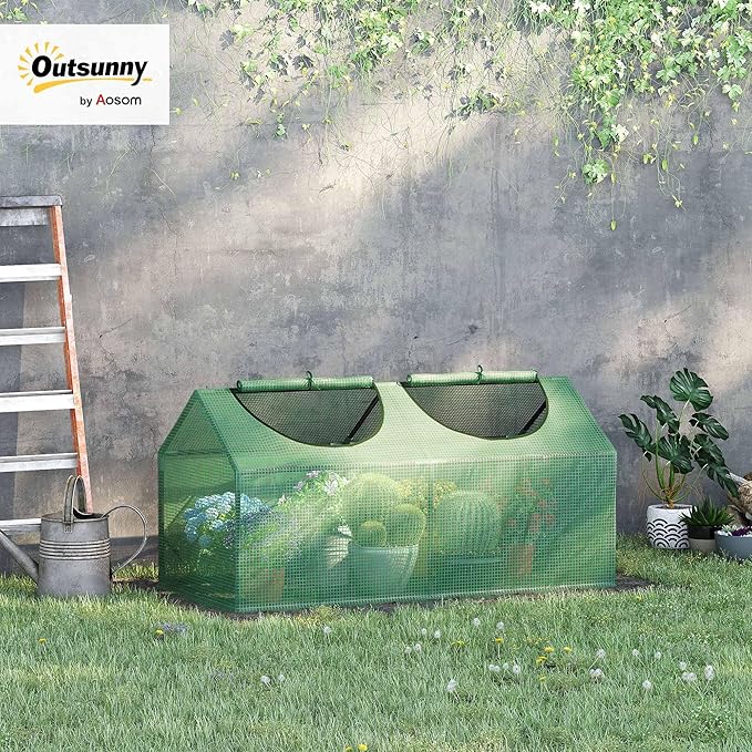 Outsunny 4' x 2' x 2' Portable Mini Greenhouse, Small Green House with PE Cover, Roll-up Zippered Windows for Indoor, Outdoor Garden, Green