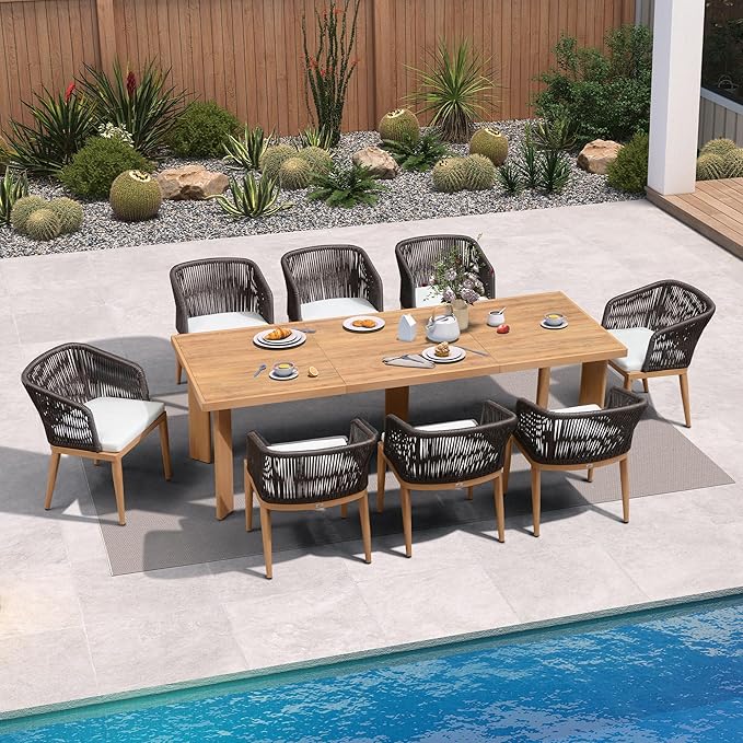 PURPLE LEAF 2 Pieces Outdoor Dining Chair All-Weather Wicker Aluminum Frame Patio Dining Chair for Lawn Garden Backyard Deck with Cushion, Teak Armchair