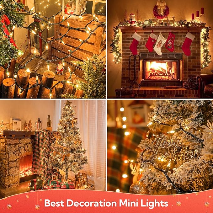 White Christmas Lights,100 Count Clear Mini Lights Incandescent Christmas Tree String Lights, Connectable for Christmas Decoration, Garland, Home, Patio, Wedding, Party, Festival (23 Feet)