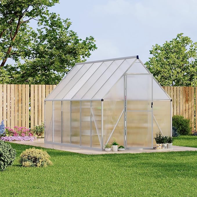 6X11 ft Polycarbonate Greenhouse with Aluminum Frame, Polycarbonate Greenhouse for Outdoors, Greenhouses with Ventilation, Aluminum Large Walk-in Greenhouses for Outside