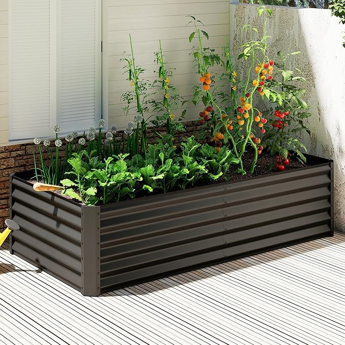 Domi 6×3×1.5 ft Galvanized Raised Garden Bed, Outdoor Planter Garden Boxes Large Metal Planter Box for Gardening Vegetables Fruits Flowers, Grey