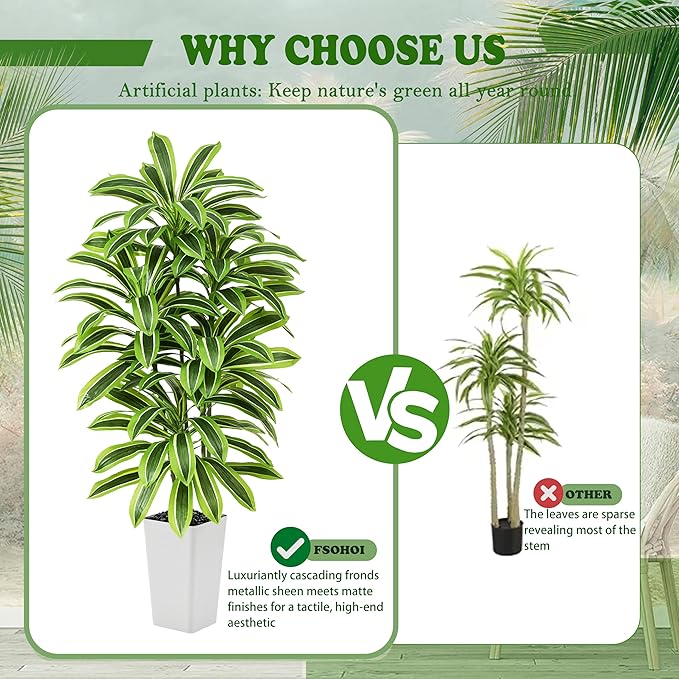 Artificial Yellow Dracaena Tree - 6FT Tall Fake Plants with White Tall Planter - Artificial Plants Indoor Floor Plant in Pot - Large Tropical Fake Yucca Potted Tree for Home Office Living Room Decor