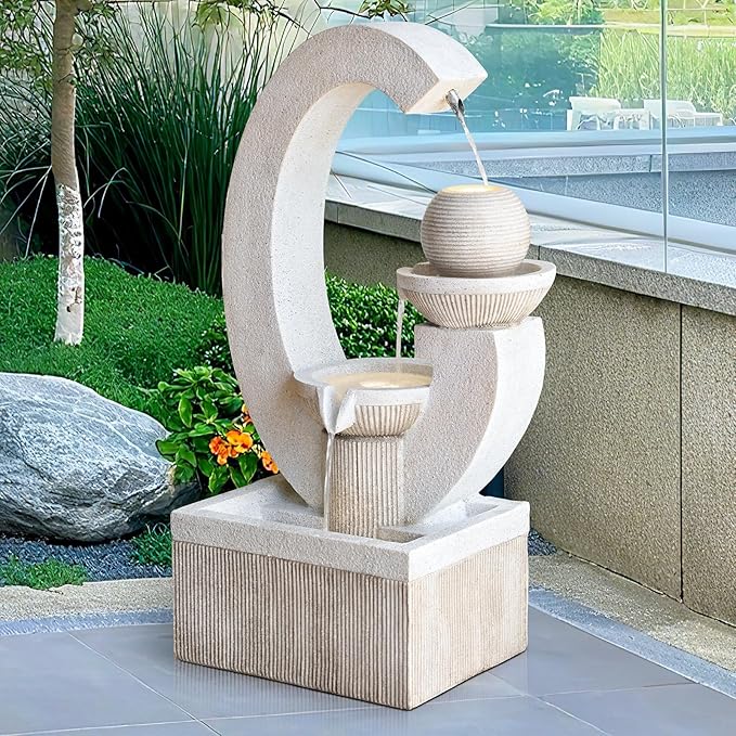 31'' H Outdoor Garden Fountains with Led Light Contemporary Design, Perfect for Garden, courtyards, Landscaping, Patio, Balconies, and lawns