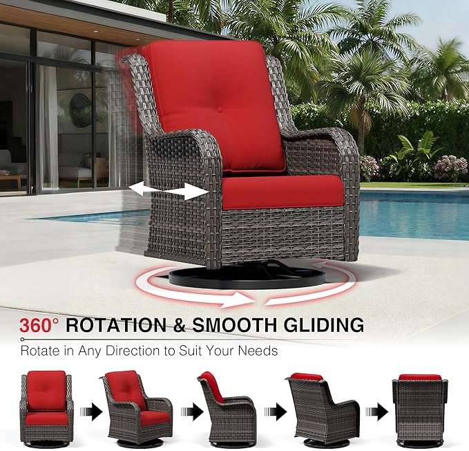 Joyside Outdoor Swivel Rocker Patio Chairs, Wicker Patio Furniture with High Back, Deep Seating, Wide Armrest, Thickened Cushions, Outdoor Rattan Furniture for Deck, Porch Use