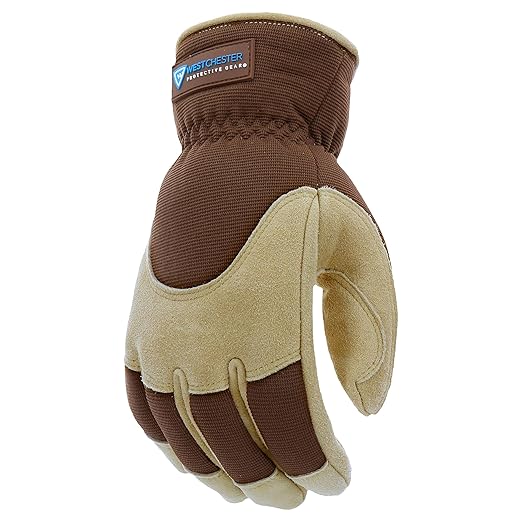 West Chester Deerskin Split-Leather Palm Men's Work Gloves, Thinsulate Lining, Winter Gloves, Tan/Brown, Large, (91510-L)