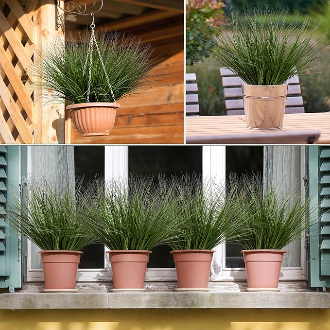Uqueeten 48PCS 17.3" Fake Plants Artificial Wheat Grass Greenery Plastic Plants Fake Grass Artificial Plants for Outdoor Decor Artificial Plant with Greenery Stems for Indoor Home Decoration