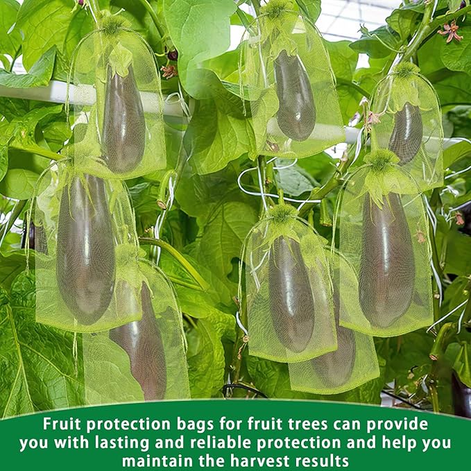 DECYOOL 120 PCS Fruit Protection Bags 6 x 8 inch, Green Fruit Bags for Fruit Trees Fruit Netting Cover Drawstring Mesh Bags Suit for Mangoes Tomatoes Fruit Trees Veggies Garden