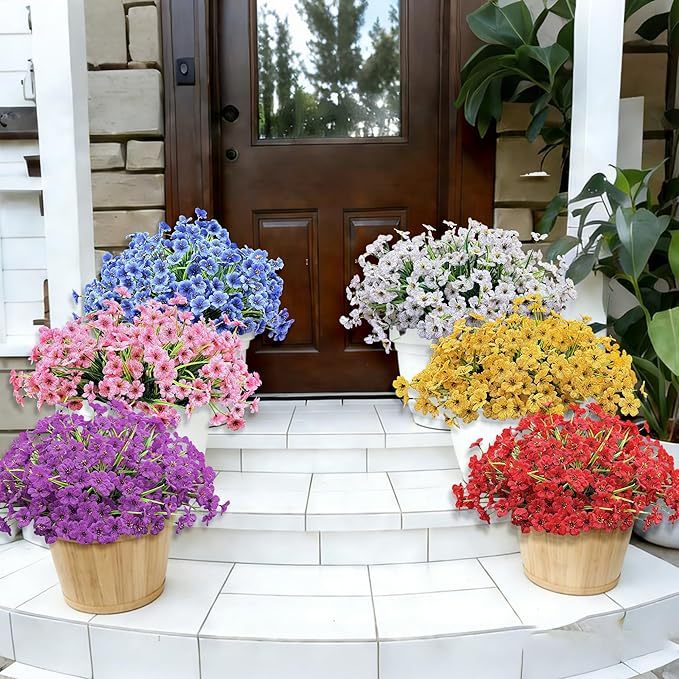 20 Bundles Artificial Flowers for Outdoors, UV Resistant Fake Flowers with Plastic Plants, Faux Silk Flowers for Planter outdoors, Fake realistic flowers For Window Box Front Porch Patio Decor-Red