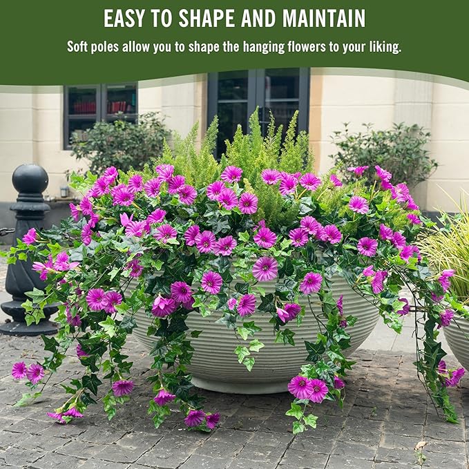 Ttranewsoo Artificial Flowers Faux Outdoor Plants Artificial Petunias for Outdoors Uv Resistant Fake Petunias Plants Hanging Flower Patio Decor Outside Basket Realistic Silk Plant No Pot(Purple 2pcs)