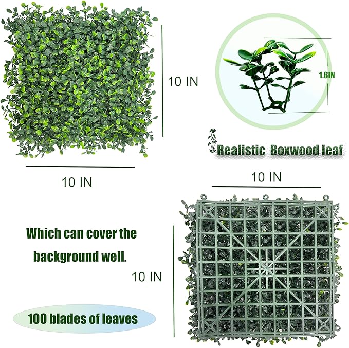 DOPGIB Artificial Grass Wall Backdrop: 10"x 10"(26P) Boxwood Faux Green Wall Panels for Interior Wall, Greenery Wall,Garden and Indoor Outdoor Plant Decor