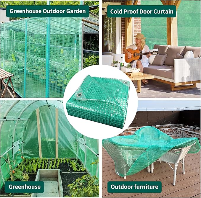 TARPAL 6'x20' Clear Green Tarp Heavy Duty Waterproof 12mil with Grommets or Zip Ties for Large Greenhouses for Outdoors Garden,Farm,Chicken Coops