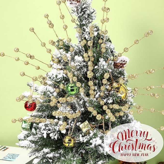 Syhood 200 Pcs Glitter Berry Stems, 13.8 Inches Christmas Berry Picks Holly Branches for Christmas Tree Decorations, Holiday Ornaments Home Decor and DIY Crafts(Gold)
