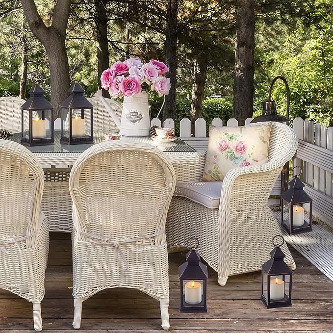 Vintage Golden Brushed Black Lantern Decorative LED Flickering Flameless Candle with Timer, Battery Powered LED Decorative Hanging Lanterns for Indoor Outdoor Garden Yard Home Decor(2 Pack)
