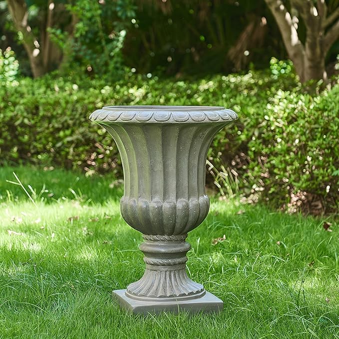 Merax 26.25'' Tall Antique Urn Planter, Classic Garden Urn for Indoor & Outdoor Use, Large Patio & Living Room Decor Planter, Gray