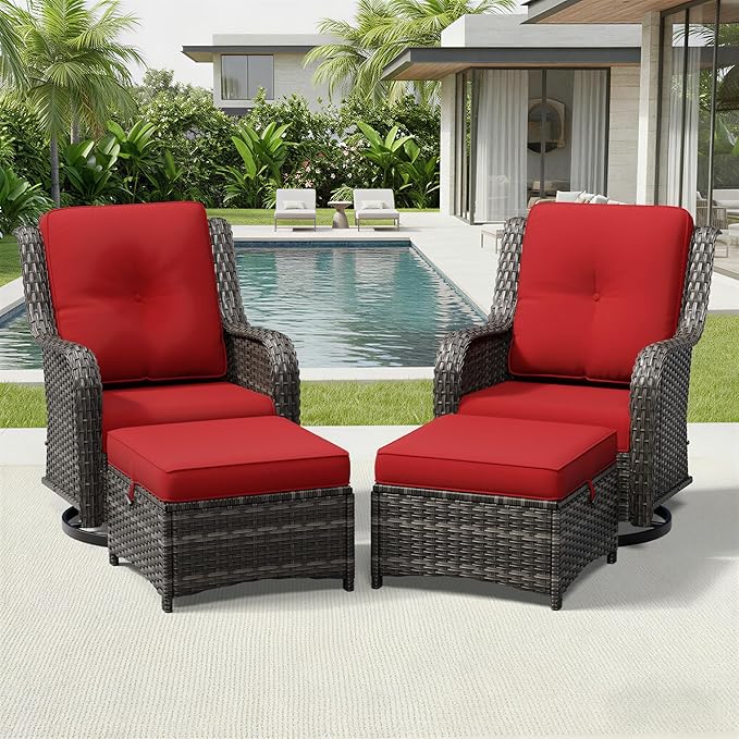 Joyside 4 Piece Wicker Patio Furniture Set, Outdoor Swivel Rocker Patio Chairs with High Back, Deep Seating, Wide Armrest, Thickened Cushions, Outdoor Furniture for Deck, Porch Use
