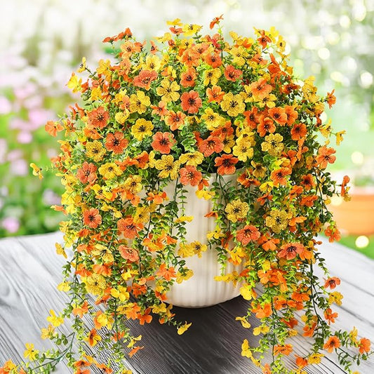 Artificial Hanging Flowers Plants for Outdoor Spring Summer Decoration,2PCS Faux Silk Daisy UV Resistant Look Real for Outside Home Indoor Planter Porch Garden Yard Decor(Yellow Orange)