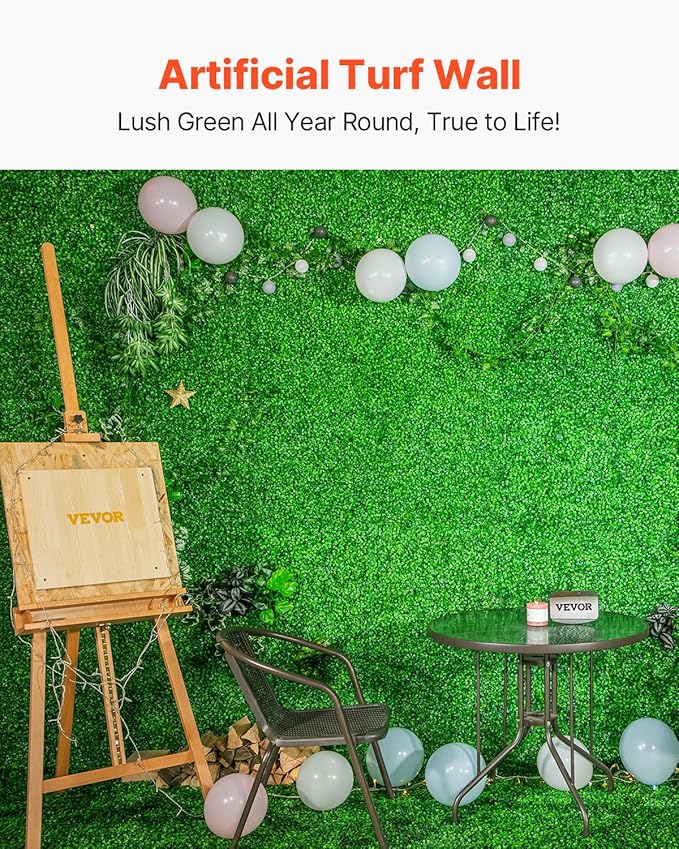 VEVOR 12PCS Artificial Boxwood Panels, 20 x 20 inch Boxwood Hedge Wall Panels Artificial Grass Backdrop Wall, 1.6 in Sun Protected Privacy Hedge Screen for Indoor Outdoor Garden Fence Backyard