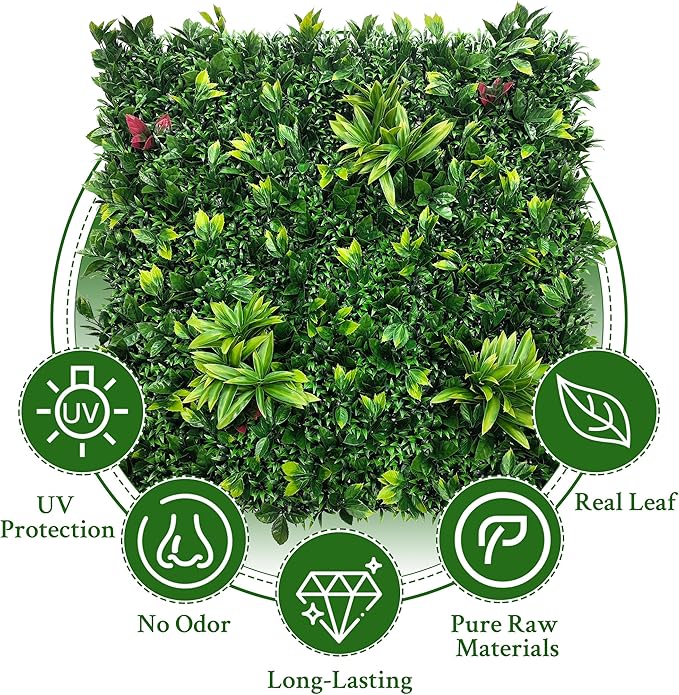 ODTORY Artificial Boxwood Panels: 20"x20" 12P UV-Anti Fake Grass Ivy Privacy Hedge Greenery Backdrop Fence Wall Screen for Garden Fence Covering Privacy, Outdoor Indoor Home Decor