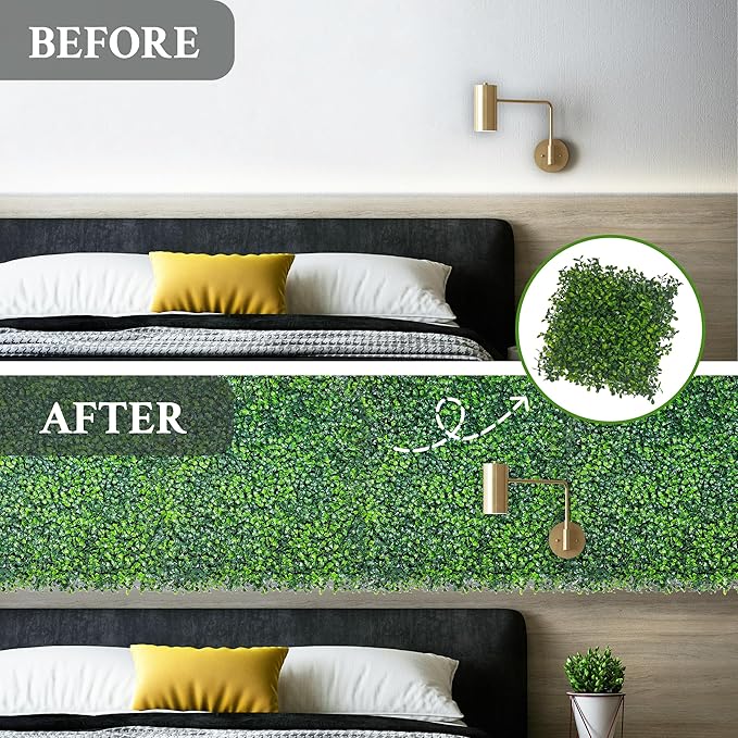 DOPGIB Artificial Grass Wall Panel,10"x 10"(16P) 4-Layer Leaf UV-Anti Greenery Faux Boxwood for Indoor,Outdoor Patio Balcony Privacy & Ivy Fence Covering Privacy, Garden, Backyard Wall Backdrop Decor