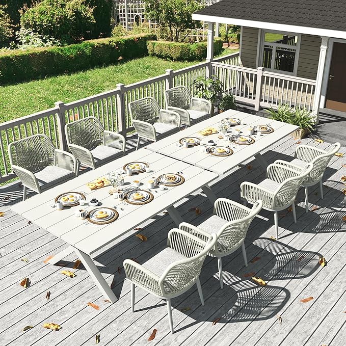 LayinSun Outdoor Dining Set for 8, 10 Pieces Patio Furniture Sets with Aluminum Dining Table and Rope Weave Chairs
