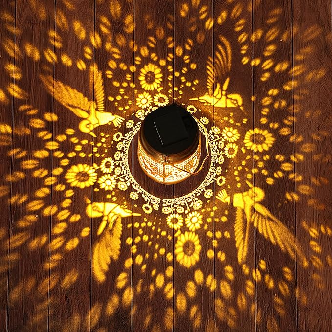 Solar Lanterns Outdoor with Shepherd Hook Waterproof Hummingbird Sunflower Garden Decor, LED Hanging Lights Metal Decor for Yard, Patio, Tabletop, Lawn, Perfect Christmas Gift for Women, Mom, Grandma