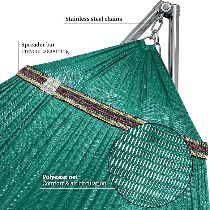 Tranquillo Adjustable Collapsible Hammock with Stand – Picnic Hammock Stand and 2 Layered Polyester Hammock Net for 2 Persons with Carry Bag, Peacock