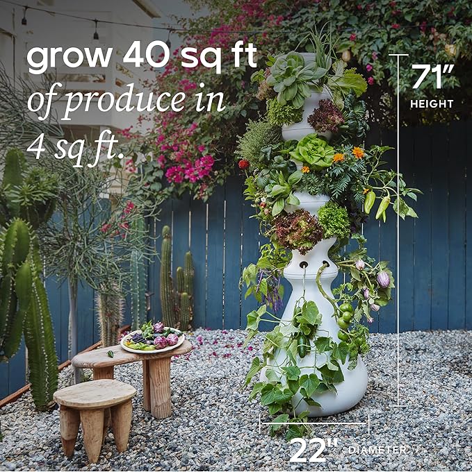 Farmstand Starter Kit + 36 Seedling Credits | Large Hydroponic Growing System Kit | Self-Watering Outdoor Vertical Garden Planter Tower | 6ft 1in | Made in USA