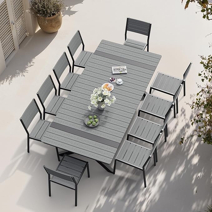 Pellebant Stackable Outdoor Dining Chairs Set of 6, Aluminum Patio Chairs with Armless, All-Weather for Garden, Lawn, Deck, Porch and Yard, Gray