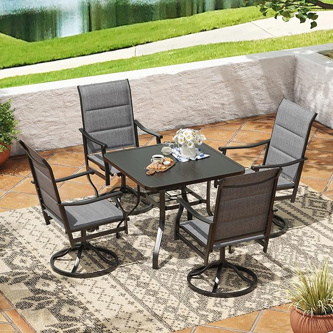 Soohow Patio Dining Chairs Set of 4, Swivel Outdoor Patio Chair with Paded Textilene Fabric, All Weather Outdoor Seats Ergonomic Comfort, Perfect Seats for Backyard, Balcony, and Garden