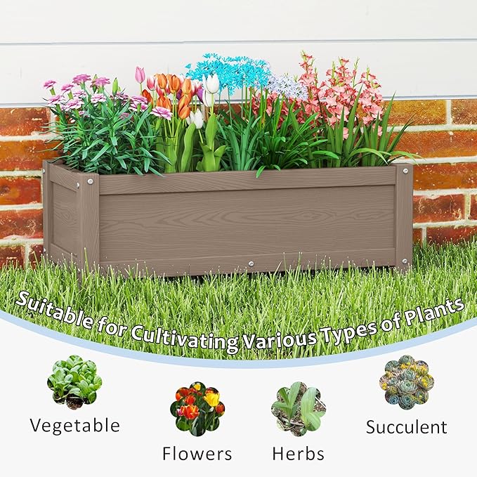 HDPE Raised Planter Box Outdoor,Rot-Resistant and Non-Cracking,Raised Beds for Gardening 29.5 * 14.4 * 9.8 in for Yard,Lawn,Outdoor Planter Boxes Rectangle with Drainage Holes Brown