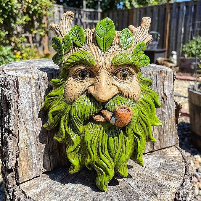 9.9" Whimsical Tree Face Sculpture, Garden Peeker Statue, Outdoor Trunk Tree Huggers Art, Landscape Accent Ornament, Hanging Fairy Elve Figurine for Yard Art, Trees Decor Wall Mounted Statues