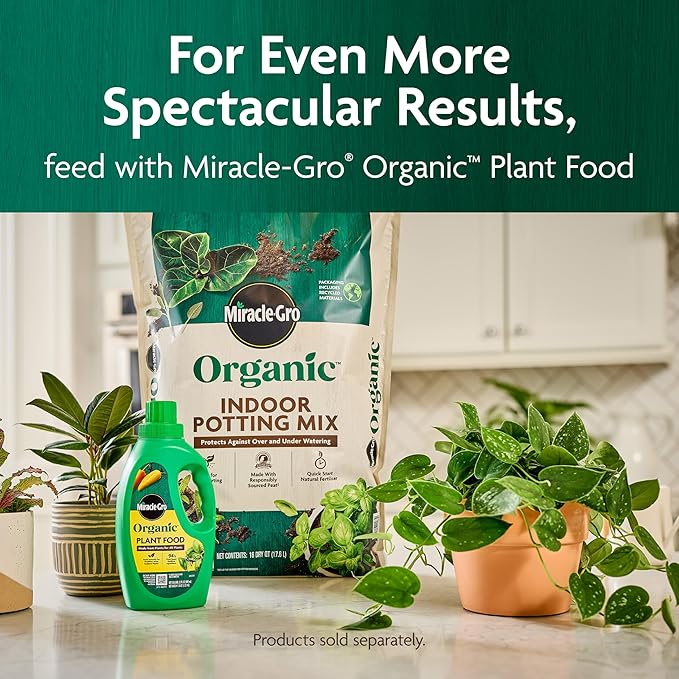 Miracle-GRO Organic Indoor Potting Mix, Protects Against Over and Under Watering, for Indoor Container Plants, Houseplants and Starter Plants, OMRI Listed, 8 qt., 2-Pack