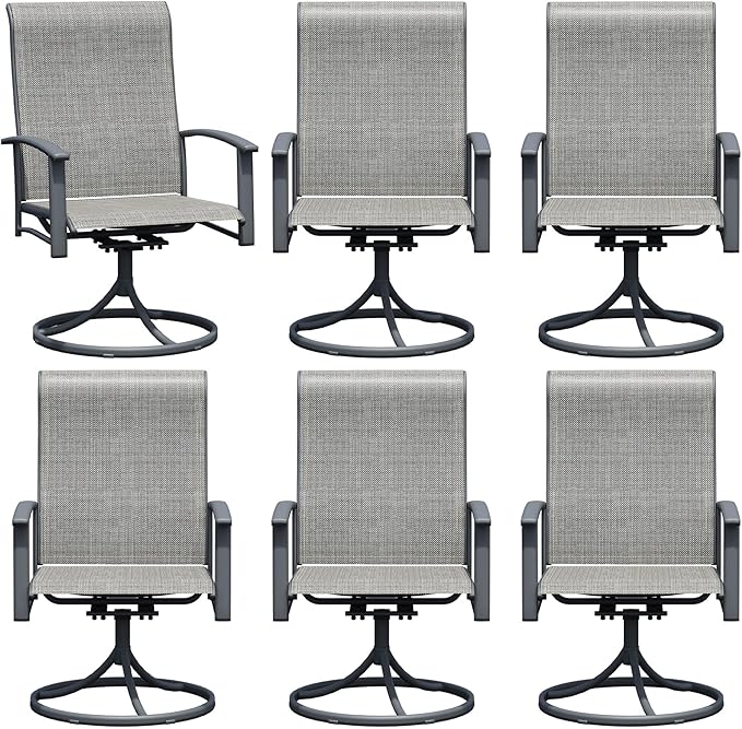 Outdoor Swivel Dining Chair Set of 6, All Weather Patio Dining Chair with Textilene High Back and Metal Frame for Backyard, Lawn Garde and Deck, Grey
