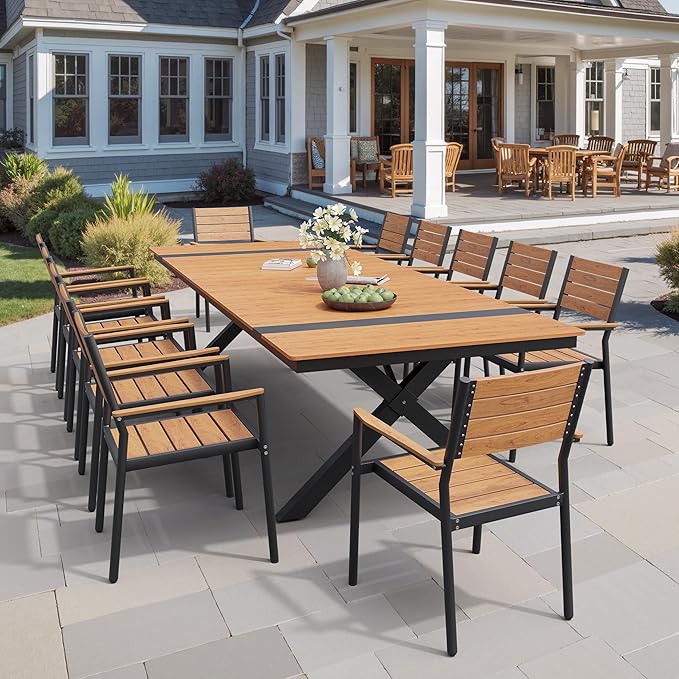 Pellebant Stackable Outdoor Dining Chairs Set of 6, Aluminum Patio Chairs with Arms, All-Weather for Garden, Lawn, Deck, Porch and Yard, Brown