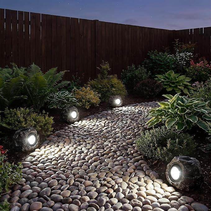 Solar Garden Rock Lights Outdoor - IP65 LED Waterproof Solar Spotlight, Solar Powered Landscape Path Decorative Garden Stone Lights for Pathway, Walkway, Yard, Patio (4 Pack)