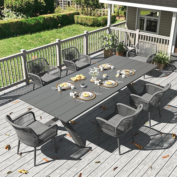 LayinSun Outdoor Dining Set for 6, 7 Pieces Patio Furniture Sets with Aluminum Dining Table and Rope Weave Chairs