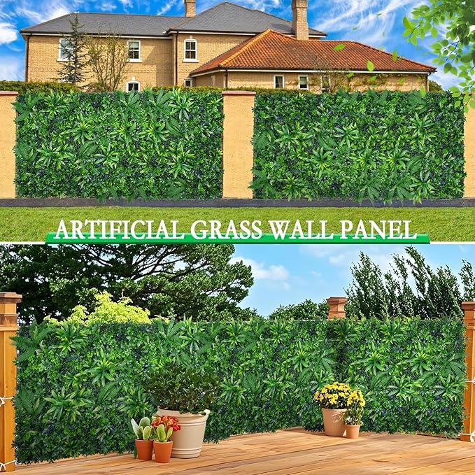 Yangrass 16pcs 20''x20'' Grass Wall Panels, Artificial Hedge Panels Greenery Wall, UV Protected Faux Grass Backdrop Privacy Fence Screen, Greenery Wall for Outdoor Indoor Garden Birthday Wedding Decor