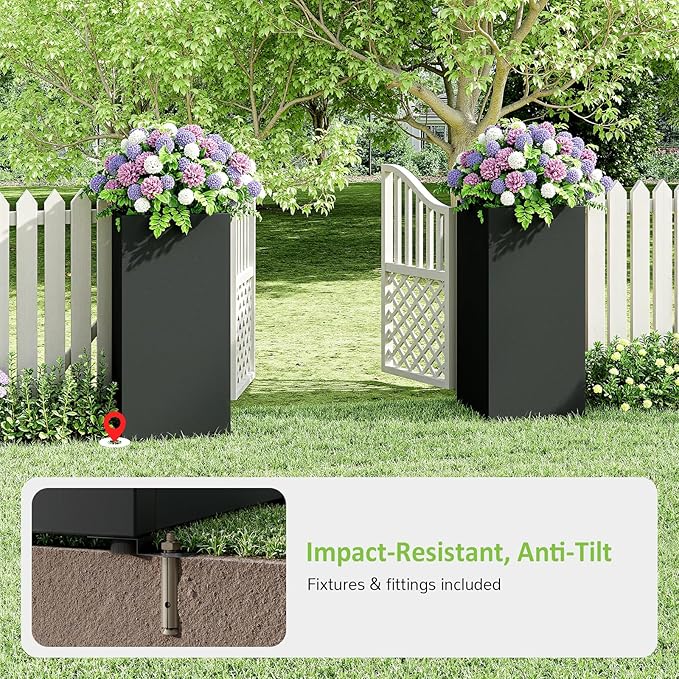 LAHAAP Set of 4 Planter Box Outdoor 30" H x 14.4" W x 13.6" D- Tall Planters for Outdoor Patio/Porch, All-Weather with Anti-Dumping Kit, Durable Galvanized Steel, Modern Design for Plants, Flower